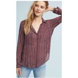 Cloth & Stone Burgundy Red Arrow Printed Button Front Long Sleeve Blouse Size LG